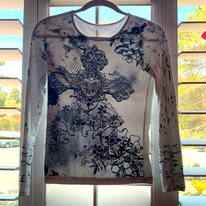 White/Black, “Y2k”, size Small, Long Sleeve Shirt